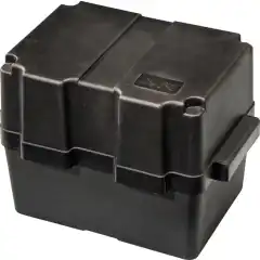 Batterikasse av slagfast polyethylene. Leveres komplett med stropp og beslag for feste til d&oslash;rken.