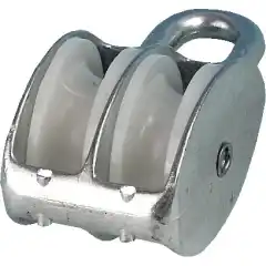 Dobbel blokk i aluminium med nylonhjul.