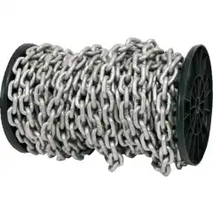 Kortlenket, kalibrert kjetting i galvanisert st&aring;l. DIN 766.
