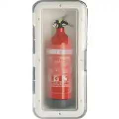 <p>Boks for 2 kg brannslukker med gjennomsiktig lokk.</p>
