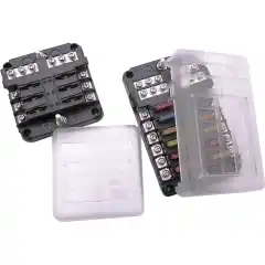 Sikringsholder med LED indikatorer og gjennomsiktig lokk med plass til label-symboler.