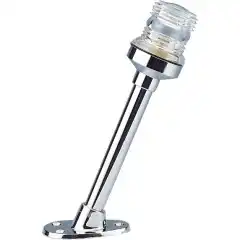 <p>Rundtlysende lanterne p&aring; mast i forkrommet messing. Toppmontert.</p>
