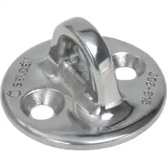 Smidd og elektropolert pad-eye for innfesting av blokker og andre beslag.