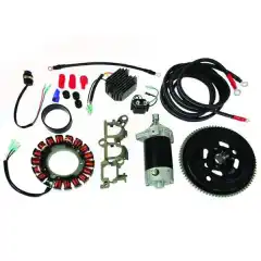 Konverterer en motor med manuell start og styrekult til elektrisk start med startknapp.