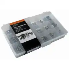 <p>Inneholder de vanligste lengdene og dimensjonene. Rustfri AISI 316. 480 stk.</p>
