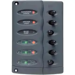 <p>Sprutsikkert bryterpanel med vippebrytere.</p>
