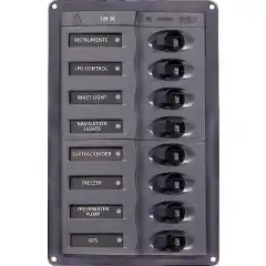 <p>12V panel med 8 brytere/sikringer.</p>
