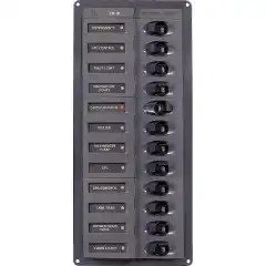 <p>12V panel med 12 brytere/sikringer.</p>
