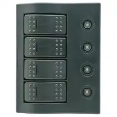 <p>Bryterpanel med sikringer, LED lys og automat sikringer. 12V.</p>
