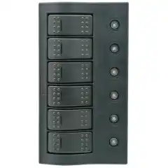 <p>Bryterpanel med sikringer, LED lys og automat sikringer. 12V.</p>
