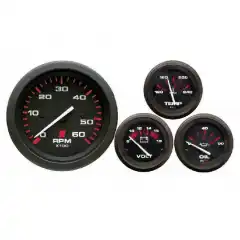 Mercury Admiral Plus Black instrumentsett komplett med 4 analoge instrumenter med lys.