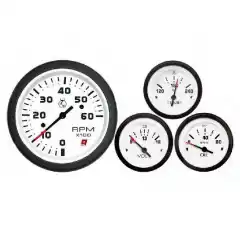 Mercury Admiral Plus White instrumentsett komplett med 4 analoge instrumenter med lys.