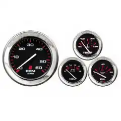 Mercury Admiral Plus Black Chrome instrumentsett komplett med 4 analoge instrumenter med lys.